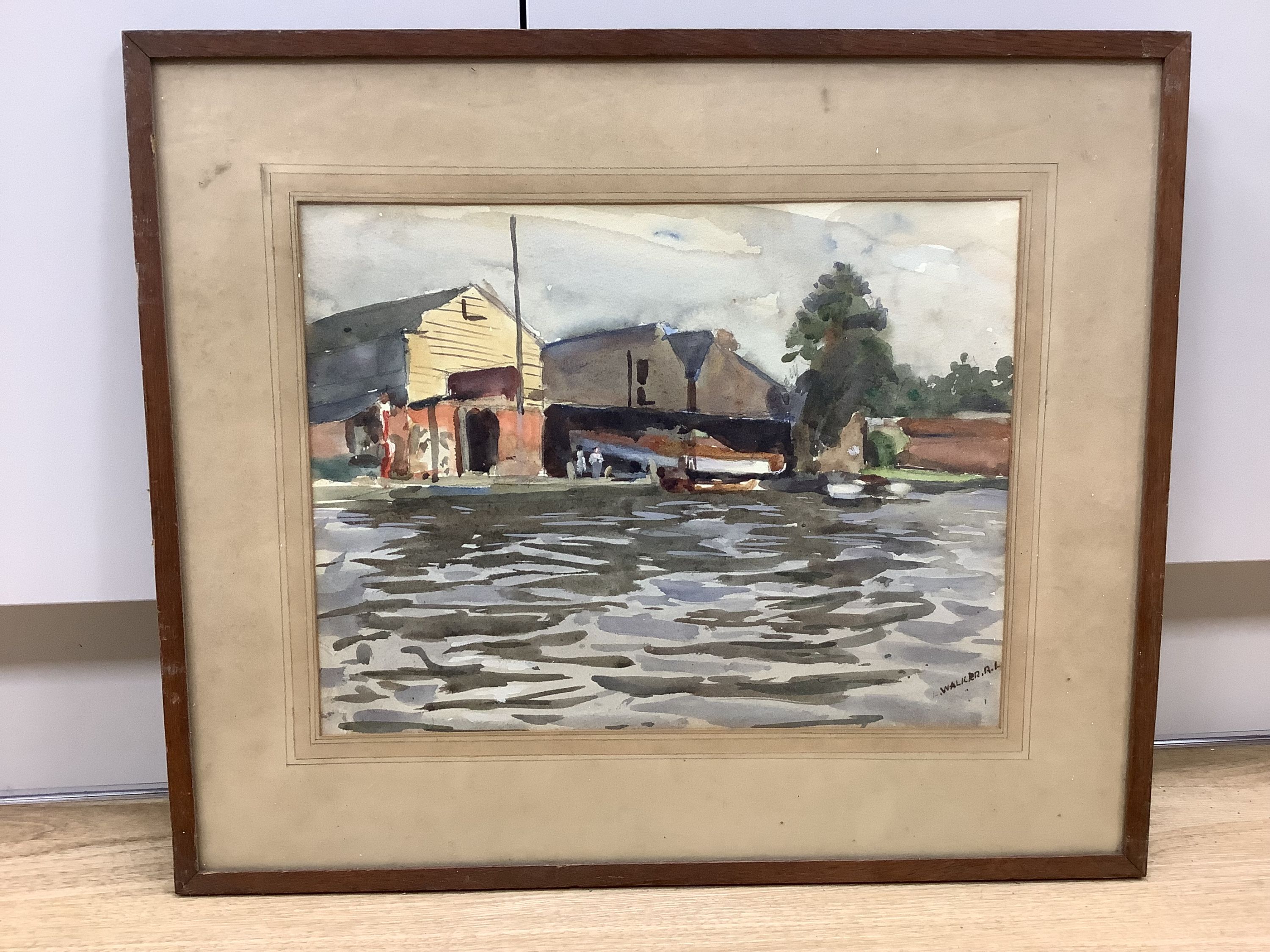 Leonard Walker (1877-1964), watercolour, Boat houses, signed, 27 x